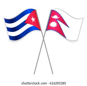 Cuban and Nepalese crossed flags. Cuba combined with Nepal isolated on white. Language learning, international business or travel concept.