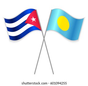 Cuban and Palauan crossed flags. Cuba combined with Palau isolated on white. Language learning, international business or travel concept.