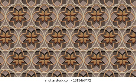 Cuban Palm Relief Pattern. Ancestral Cream, Eagle Brown.