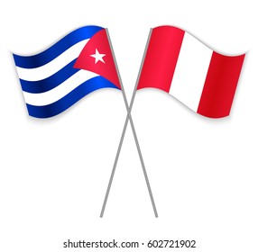 Cuban and Peruvian crossed flags. Cuba combined with Peru isolated on white. Language learning, international business or travel concept.