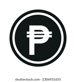 Cuban Peso icon. Flat black and white currency coin. Money Peso symbol. Vector isolated on white background.