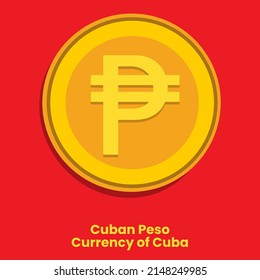 Cuban Peso official Currency Symbol of Cuba. Peso golden coin vector illustration template. Cuba money sign. 