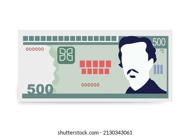 Cuban Peso Vector Illustration. Cuba money set bundle banknotes. Paper money 500 CUP. Flat style. Isolated on white background. Simple minimal design