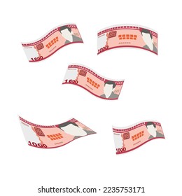 Cuban Peso Vector Illustration. Cuba money set bundle banknotes. Falling, flying money 1000 CUP. Flat style. Isolated on white background. Simple minimal design.