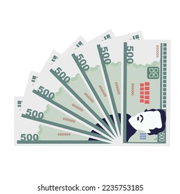 Cuban Peso Vector Illustration. Cuba money set bundle banknotes. Paper money 500 CUP. Flat style. Isolated on white background. Simple minimal design.