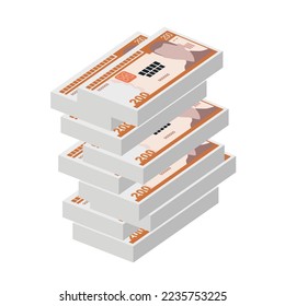 Cuban Peso Vector Illustration. Cuba money set bundle banknotes. Paper money 200 CUP. Flat style. Isolated on white background. Simple minimal design.