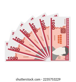 Cuban Peso Vector Illustration. Cuba money set bundle banknotes. Paper money 1000 CUP. Flat style. Isolated on white background. Simple minimal design.
