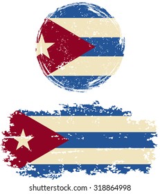 Cuban round and square grunge flags. Vector illustration. Grunge effect can be cleaned easily. 