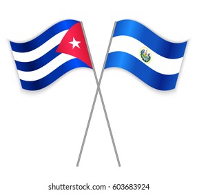 Cuban and Salvadoran crossed flags. Cuba combined with El Salvador isolated on white. Language learning, international business or travel concept.