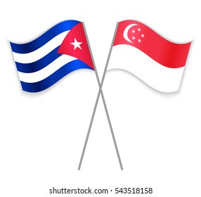 Cuban and Singaporean crossed flags. Cuba combined with Singapore isolated on white. Language learning, international business or travel concept.