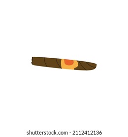 Cuban smoking cigar cartoon colored icon or symbol, flat vector illustration isolated on white background. Cylinder shaped tobacco leaves rolled cigar.