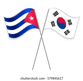 Cuban and South Korean crossed flags. Cuba combined with South Korea isolated on white. Language learning, international business or travel concept.