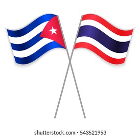 Cuban and Thai crossed flags. Cuba combined with Thailand isolated on white. Language learning, international business or travel concept.