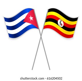 Cuban and Ugandan crossed flags. Cuba combined with Uganda isolated on white. Language learning, international business or travel concept.