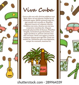 Cuban vector graphic elements. Travel concept. Hand drawn modern cuban culture concept. Colorful cartoon hand drawn Cuba elements: rum, cocktail, old car, sugar cane, coffee, guitar, cigar, national