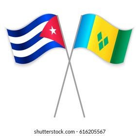 Cuban and Vincentian crossed flags. Cuba combined with Saint Vincent and the Grenadines isolated on white. Language learning, international business or travel concept.