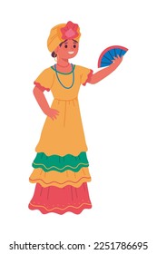 cuban woman with fan icon isolated