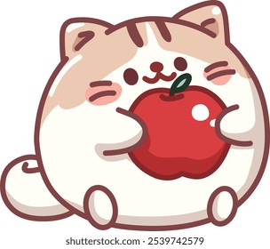 Cubby cat eating an apple in a kawaii style