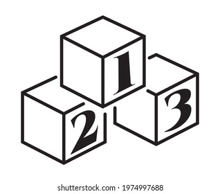 Cube 123 number blocks line art icon for apps and websites