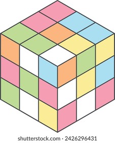 cube 3d cute style, combination puzzle, flat color vector illustration