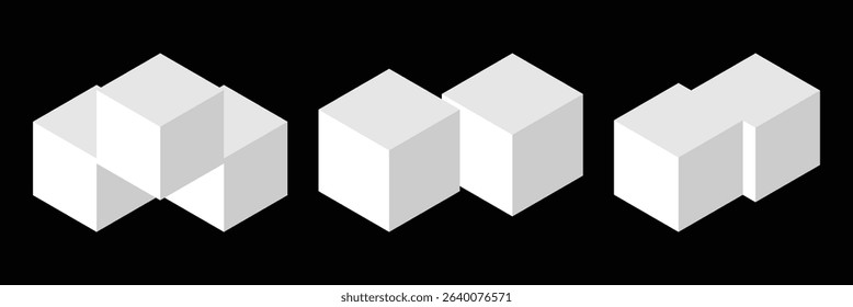 Cube 3d icons. Isometric square boxes design. Line cubic logos. Cubes, blocks outline shapes set. Abstract geometric templates. Modern geometry cub icon isolated.