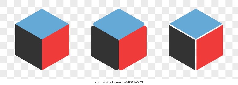Cube 3d icons. Isometric square boxes design. Line cubic logos. Cubes, blocks outline shapes set. Abstract geometric templates. Modern geometry cub icon isolated.