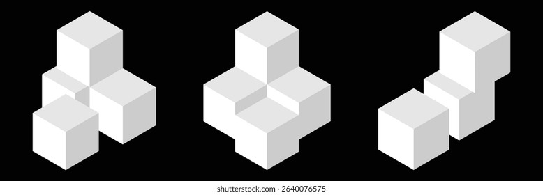 Cube 3d icons. Isometric square boxes design. Line cubic logos. Cubes, blocks outline shapes set. Abstract geometric templates. Modern geometry cub icon isolated.