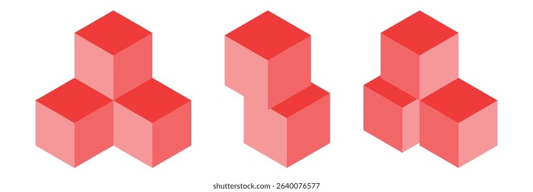 Cube 3d icons. Isometric square boxes design. Line cubic logos. Cubes, blocks outline shapes set. Abstract geometric templates. Modern geometry cub icon isolated.