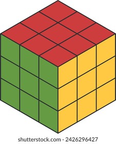 cube 3d retro style, combination puzzle, flat color vector illustration