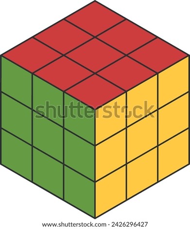 cube 3d retro style, combination puzzle, flat color vector illustration