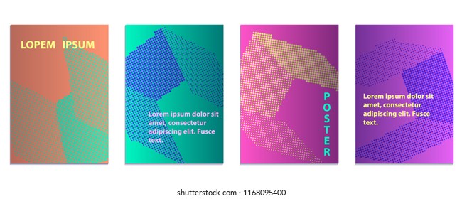 Cube abstract  halftone poster design template. Future dotty gradient background. Vector templates for placards, banners and etc .