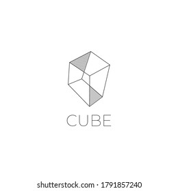 Cube abstract line art outline logo design concept. Vector template