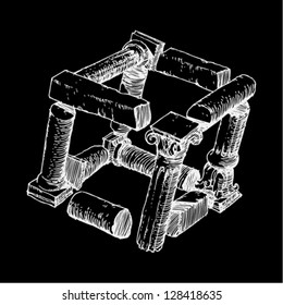 cube  of  architectural  details  on a black background