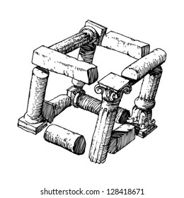 cube  of  architectural  details  on a white background