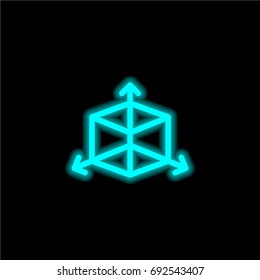 Cube with arrows blue glowing neon ui ux icon. Glowing sign logo vector