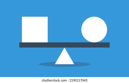 Würfel und Ball im Gleichgewicht auf Seesaw. Konzept der Harmonie und Ausgewogenheit. Infografik im Vektorformat.