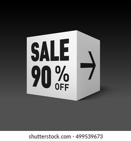 Cube Banner Template for Holiday Sale Event. Ninety Percent off Discount