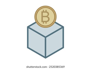 Criptomoneda de cubo y bitcoin que representa la cadena de bloques