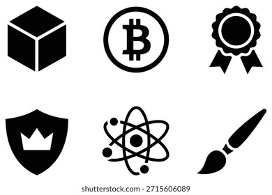 Cubo bitcoin fita escudo átomo pincel criptomoeda