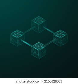Cube blocks for blockchain background with electrician circuit shapes