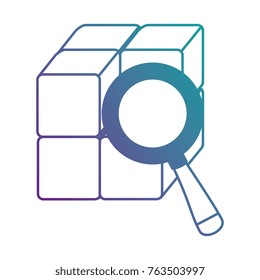 cube with blocks with magnifying glass