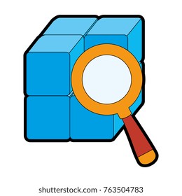 cube with blocks with magnifying glass