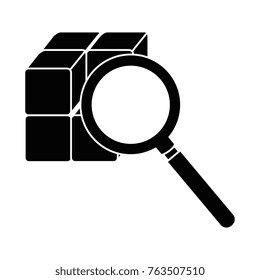 cube with blocks with magnifying glass