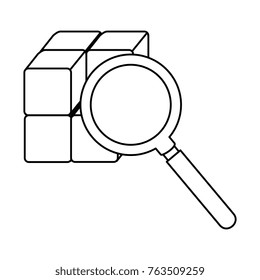 cube with blocks with magnifying glass