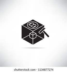 cube box and axe for bitcoin mining concept icon