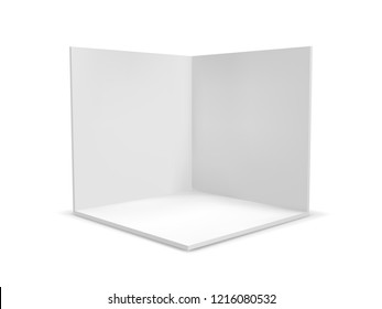 Cube Box Or Corner Room Interior Cross Section. Vector White Empty Geometric Square 3D Blank Box Template