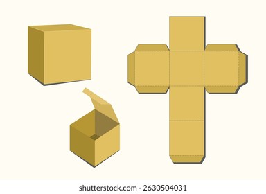 Cube box Cutting Out Template and Mockup EPS Vector