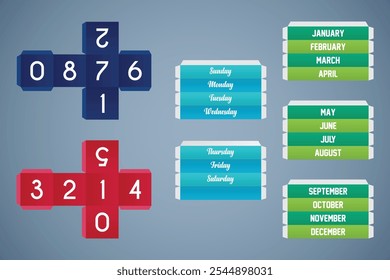 Modelo de Design de Calendário de Corte Dinâmico de Cubo ou Caixa