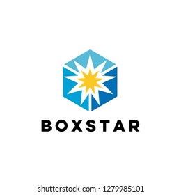 Cube Box Hexagon with Spark Star Logo Design Inspiration