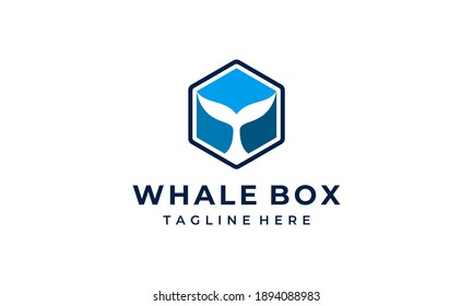 Cube Box Hexagon with Whale Tail Fish Logo Design Inspiration